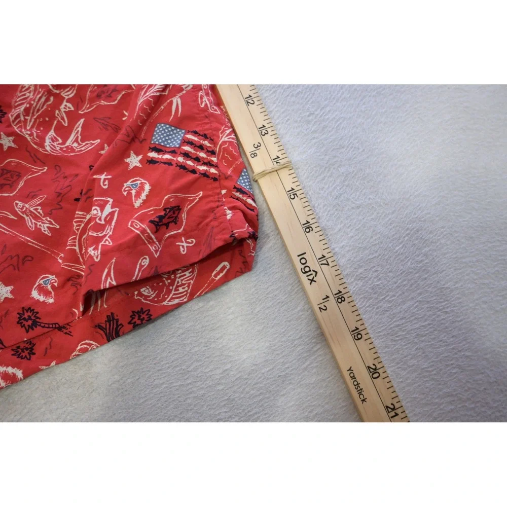 Columbia PFG Fishing Swim Trunks Shorts Mens Medium Red Patriotic Flag Marlin